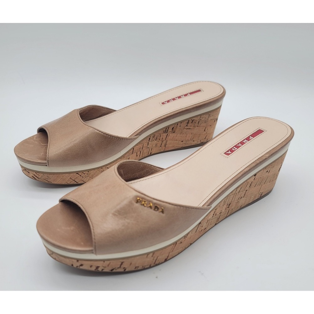 Prada Sport 3XZ142 Cork Wedge Slide Sandals Taupe EU 39.5 - Picture 13 of 13